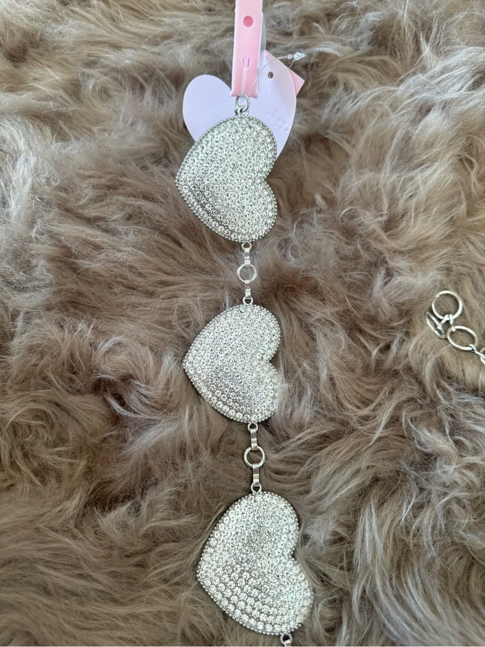 Chunky heart belt rhinestones western chic cowgirl large silver hearts chain